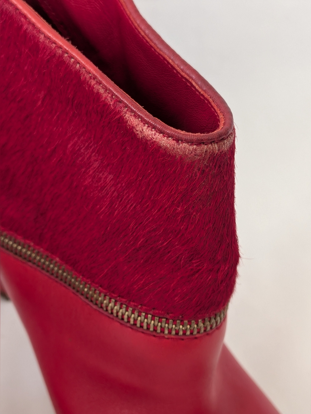 MARCIANO Red Calf Fur & Leather Stiletto Booties Urban Cowgirl Women's Size 9 - Picture 12 of 12